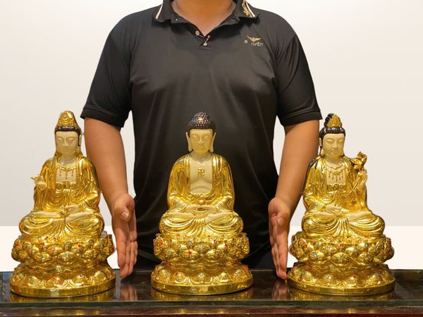 Tượng tây Phương Tam Thánh 40cm bằng đồng dát vàng