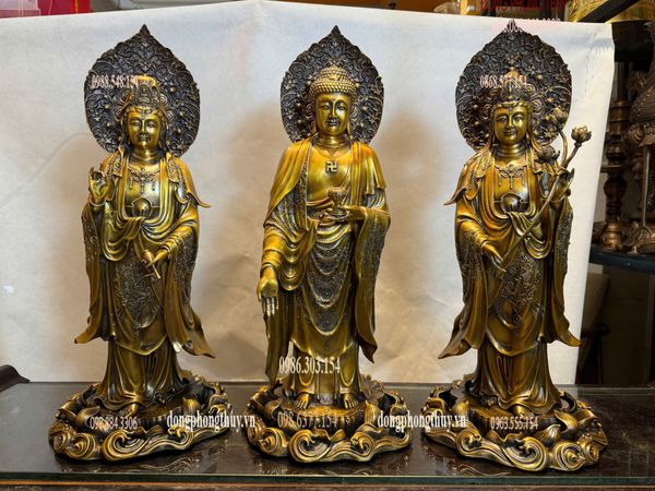 Tượng phật Tây Phương Tam Thánh bằng đồng cao 58cm