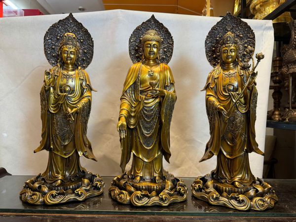 Tượng phật Tây Phương Tam Thánh bằng đồng cao 58cm