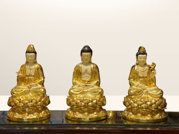 Tượng tây Phương Tam Thánh 40cm bằng đồng dát vàng