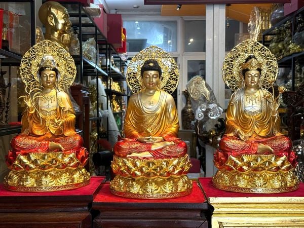Tượng tây phương tam thánh bằng đồng cao 45cm