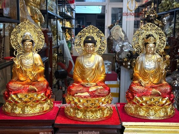 Tượng tây phương tam thánh bằng đồng cao 45cm