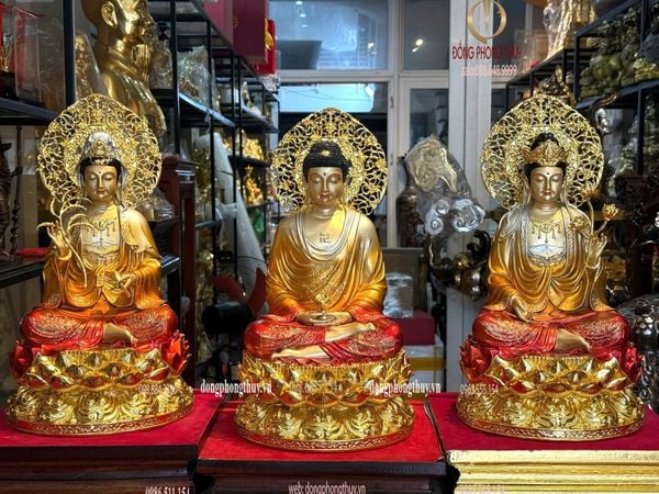 Tượng tây phương tam thánh bằng đồng cao 45cm