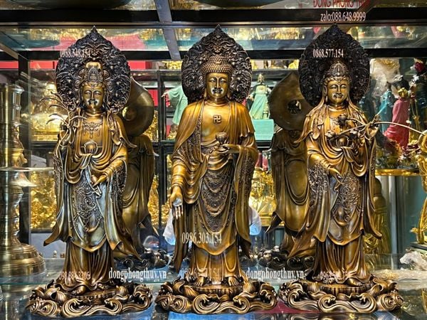 Tượng phật Tây Phương Tam Thánh cao 58cm bằng đồng