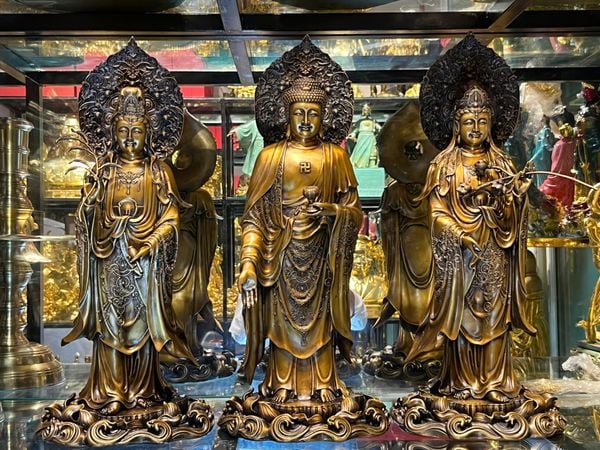 Tượng phật Tây Phương Tam Thánh cao 58cm bằng đồng