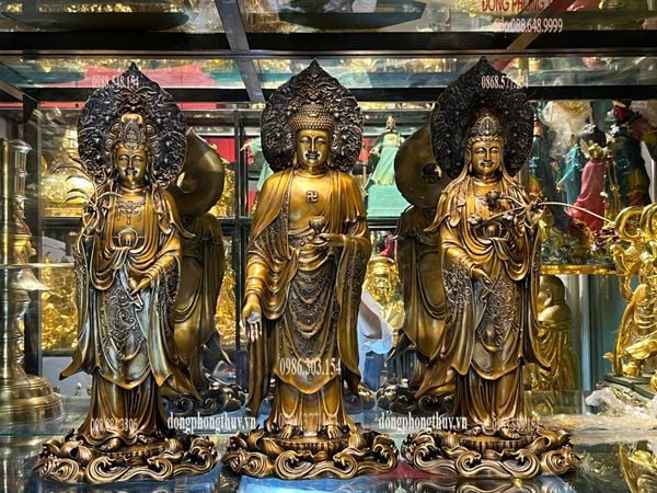 Tượng phật Tây Phương Tam Thánh cao 58cm bằng đồng