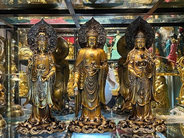 Tượng phật Tây Phương Tam Thánh cao 58cm bằng đồng