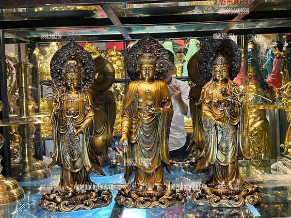 Tượng phật Tây Phương Tam Thánh cao 58cm bằng đồng