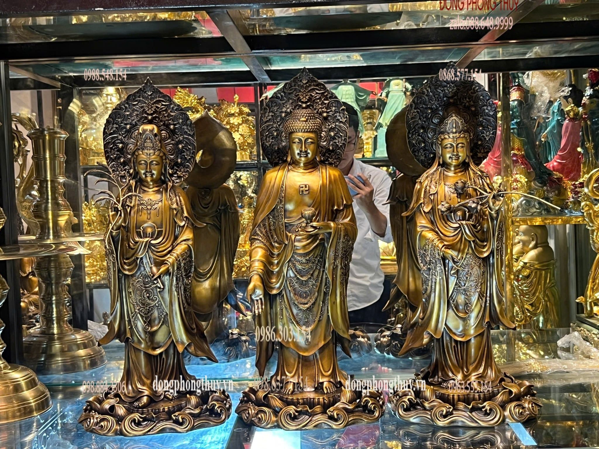 Tượng phật Tây Phương Tam Thánh cao 58cm bằng đồng
