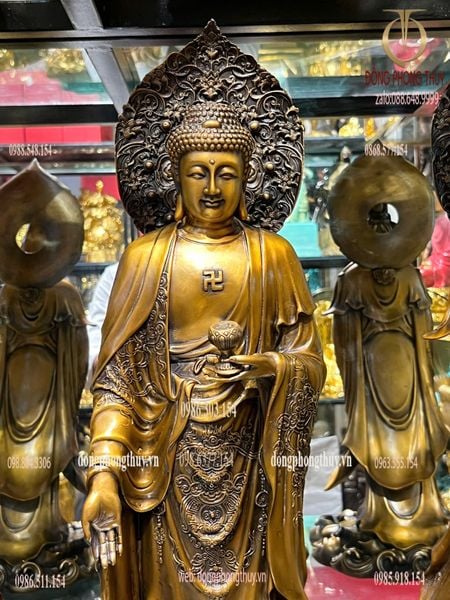 Tượng phật Tây Phương Tam Thánh cao 58cm bằng đồng