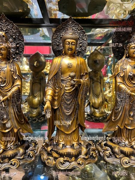 Tượng phật Tây Phương Tam Thánh cao 58cm bằng đồng