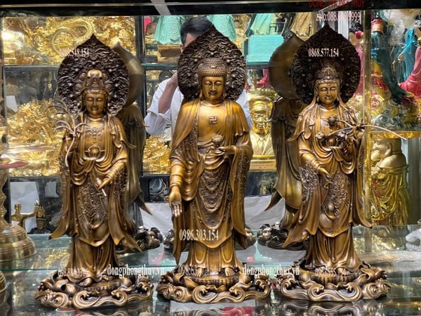 Tượng phật Tây Phương Tam Thánh cao 58cm bằng đồng