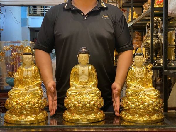Tượng  tam thánh phật bằng đồng dát vàng