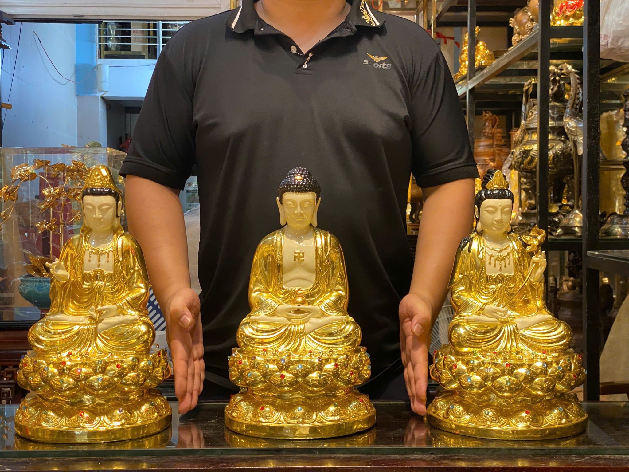 Tượng  tam thánh phật bằng đồng dát vàng