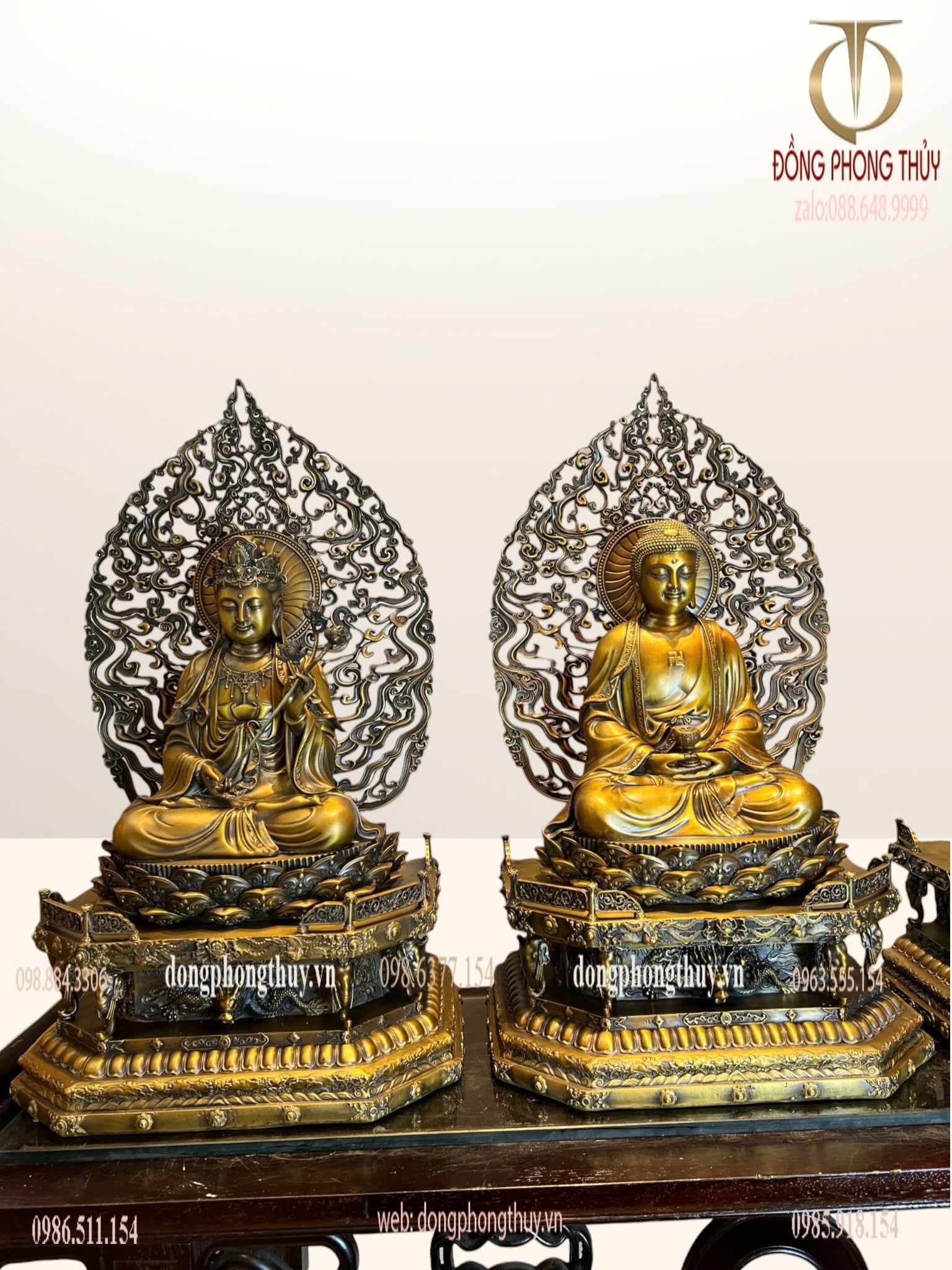 Tượng Tây Phương Tam Thánh ngồi bằng đồng cao 62cm