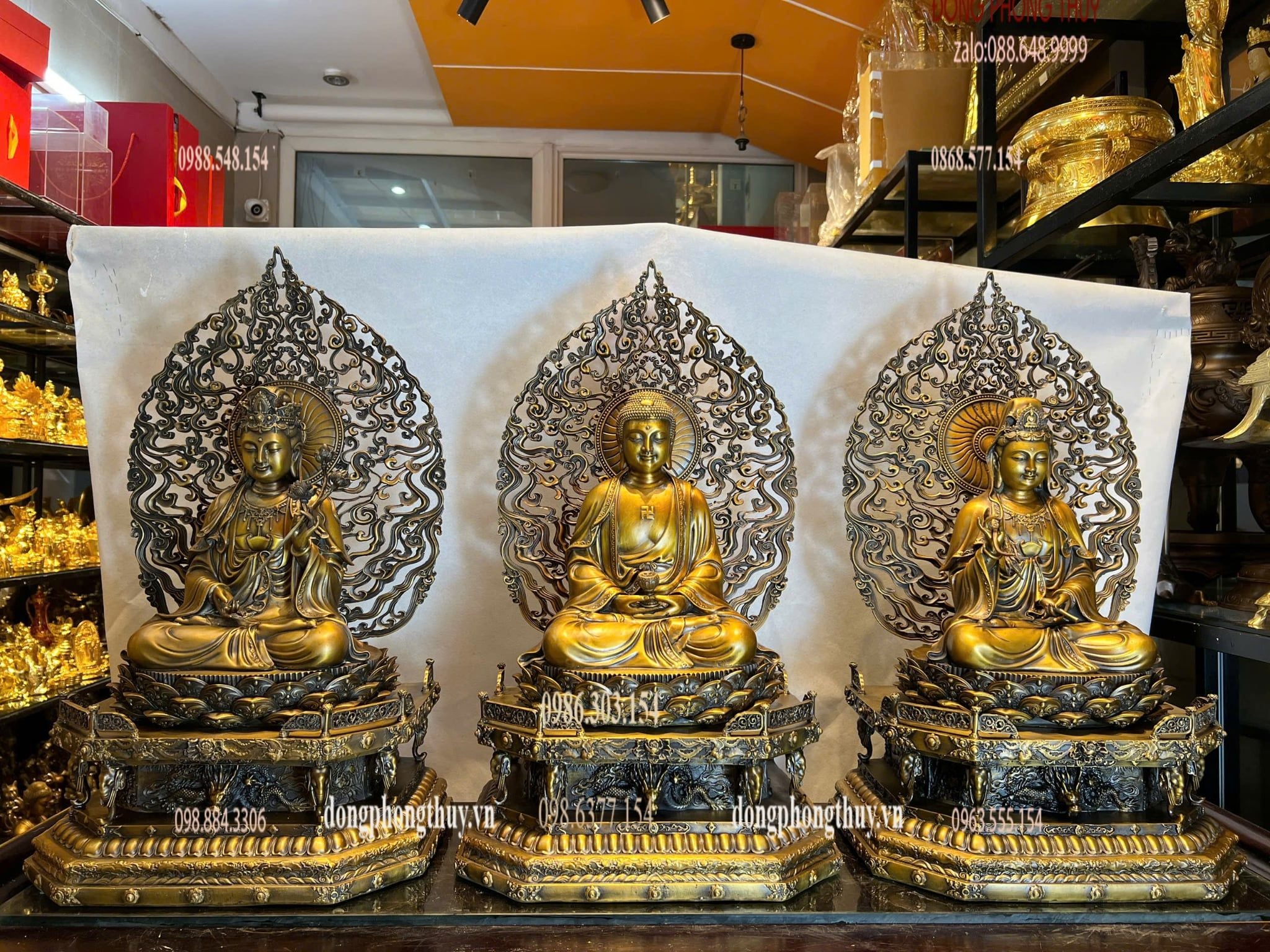 Tượng phật Tây Phương Tam Thánh bằng đồng cao 62cm