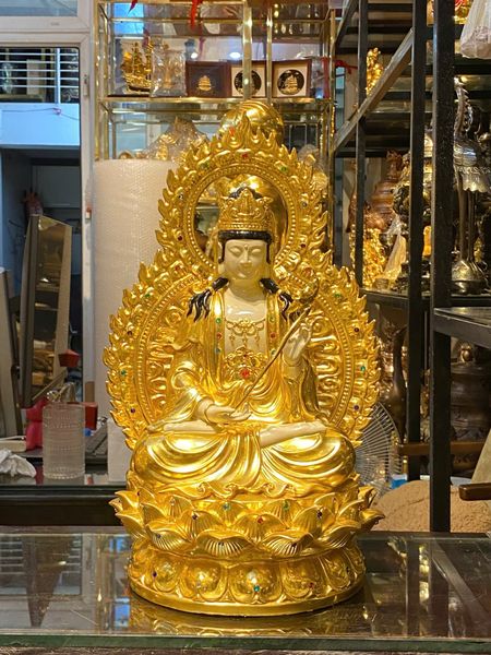 Tượng tây Phương Tam Thánh cao 43cm nặng 38kg dát vàng 24k, vẽ màu