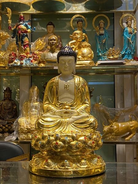 Tượng  tam thánh phật bằng đồng dát vàng