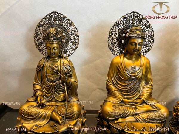 Tượng tây phương tam thánh bằng đồng cao 45cm màu hun nâu