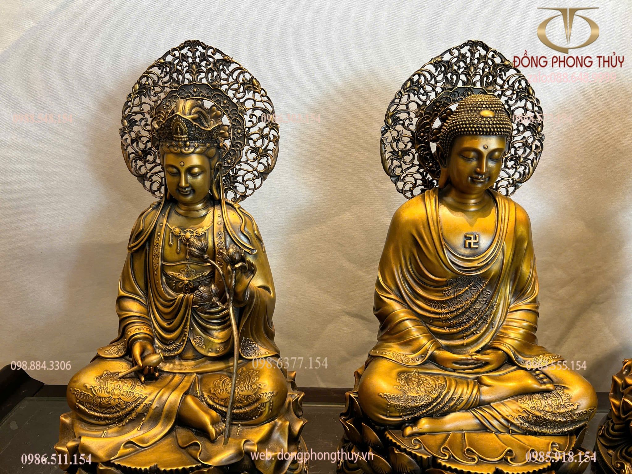 Tượng tây phương tam thánh bằng đồng cao 45cm màu hun nâu