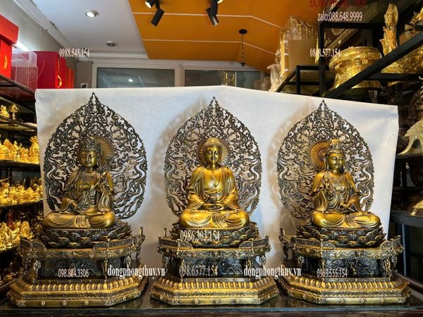 Tượng phật Tây Phương Tam Thánh bằng đồng cao 62cm