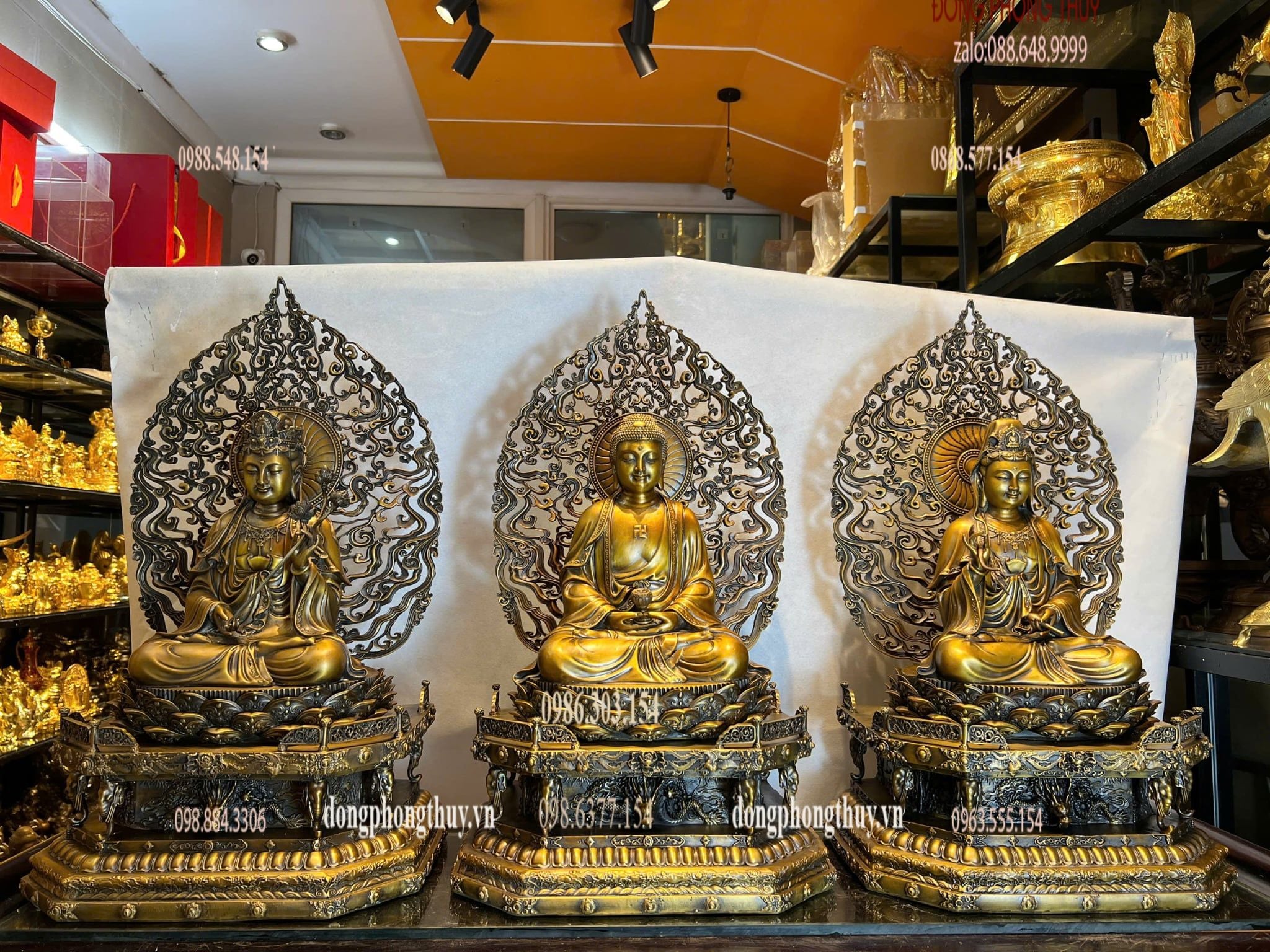 Tượng phật Tây Phương Tam Thánh bằng đồng cao 62cm