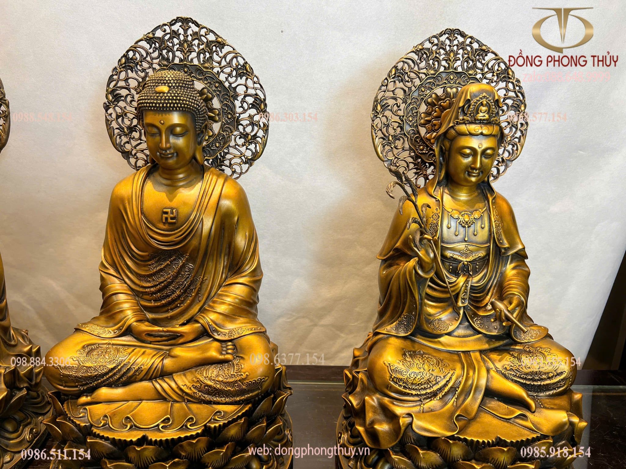 Tượng tây phương tam thánh bằng đồng cao 45cm màu hun nâu