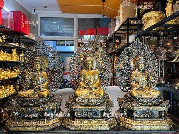 Tượng phật Tây Phương Tam Thánh bằng đồng cao 62cm