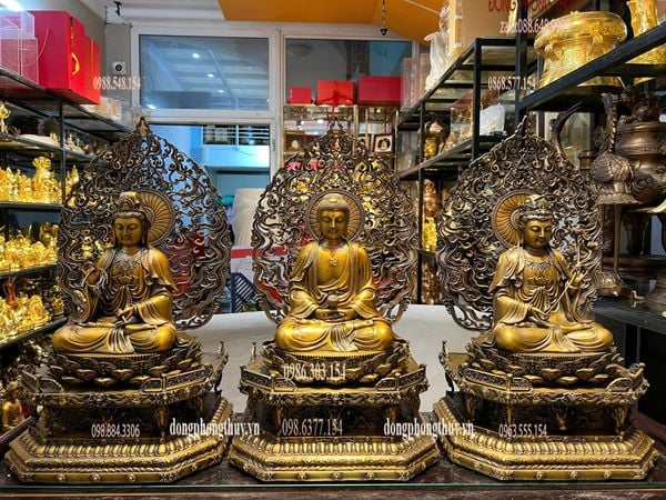 Tượng phật Tây Phương Tam Thánh bằng đồng cao 62cm
