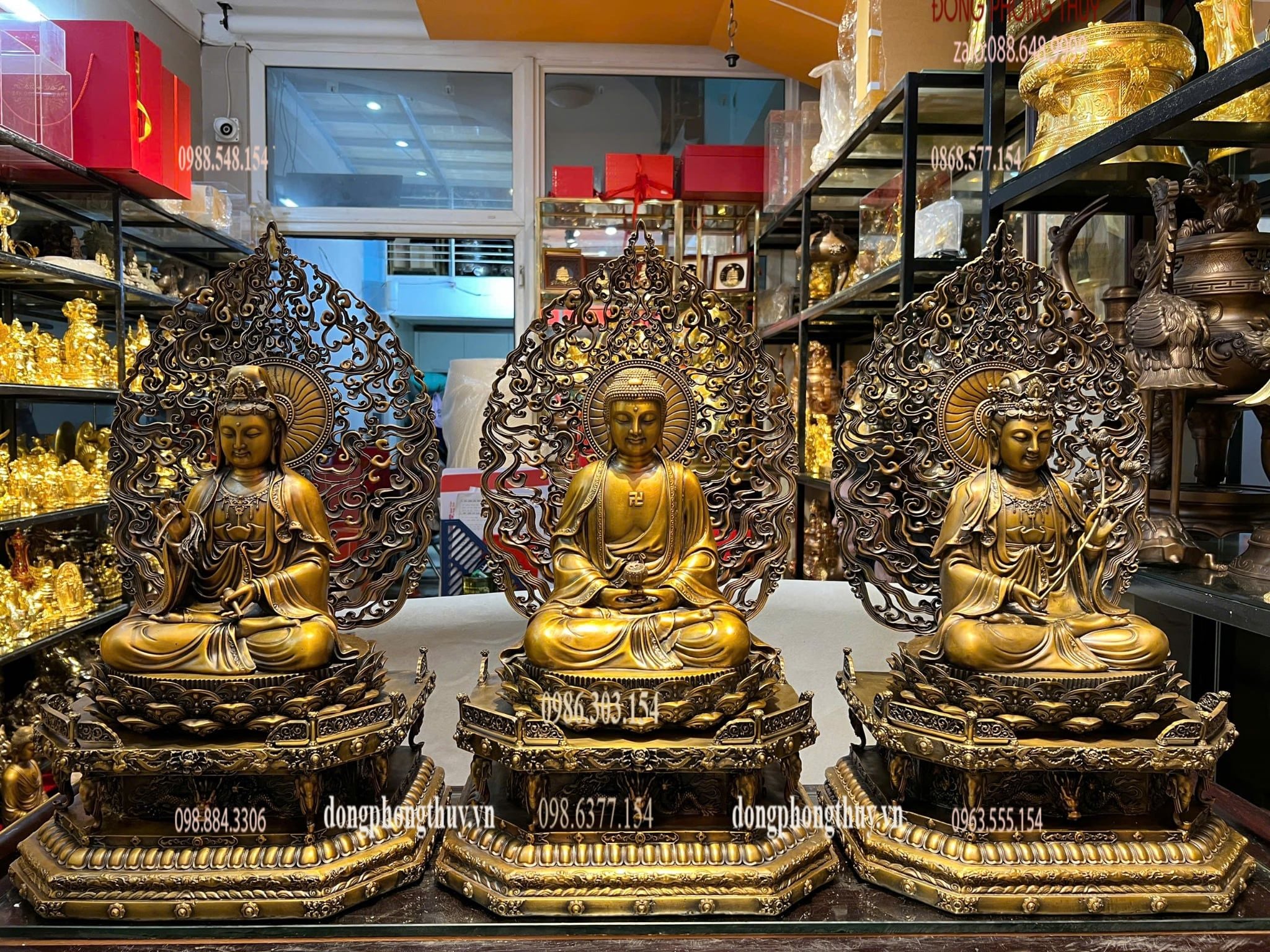 Tượng phật Tây Phương Tam Thánh bằng đồng cao 62cm