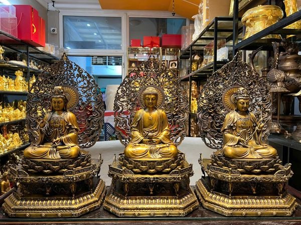 Tượng phật Tây Phương Tam Thánh bằng đồng cao 62cm