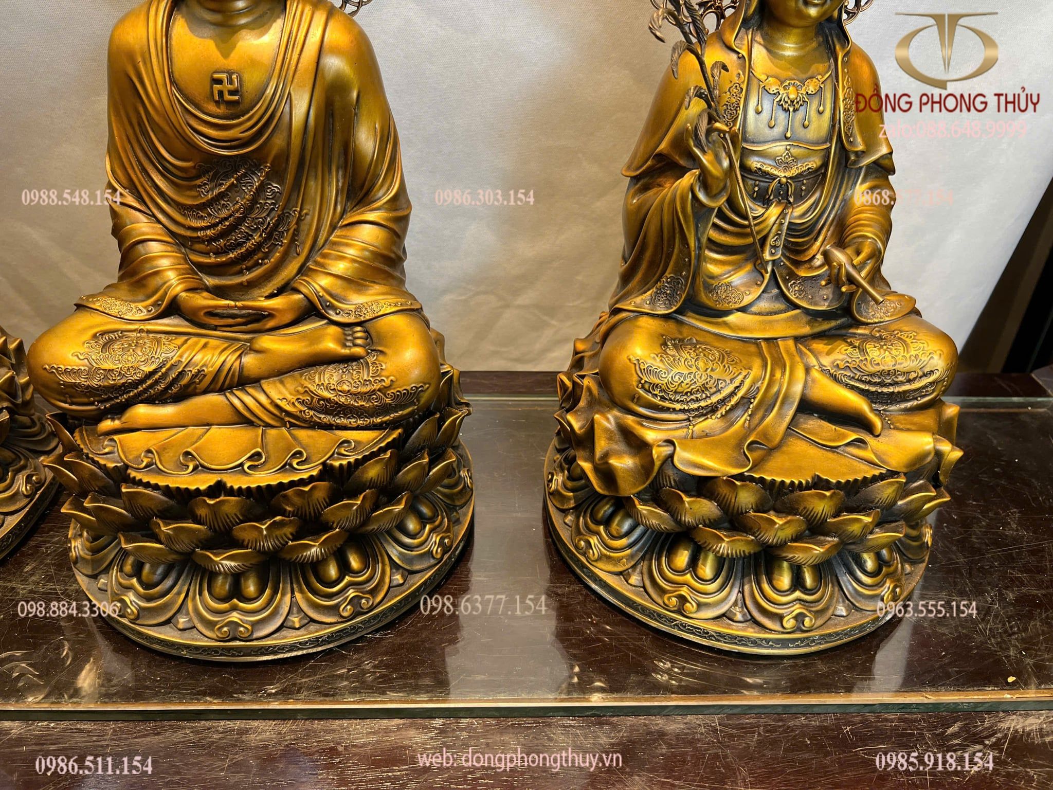 Tượng tây phương tam thánh bằng đồng cao 45cm màu hun nâu
