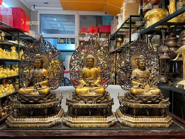 Tượng phật Tây Phương Tam Thánh bằng đồng cao 62cm
