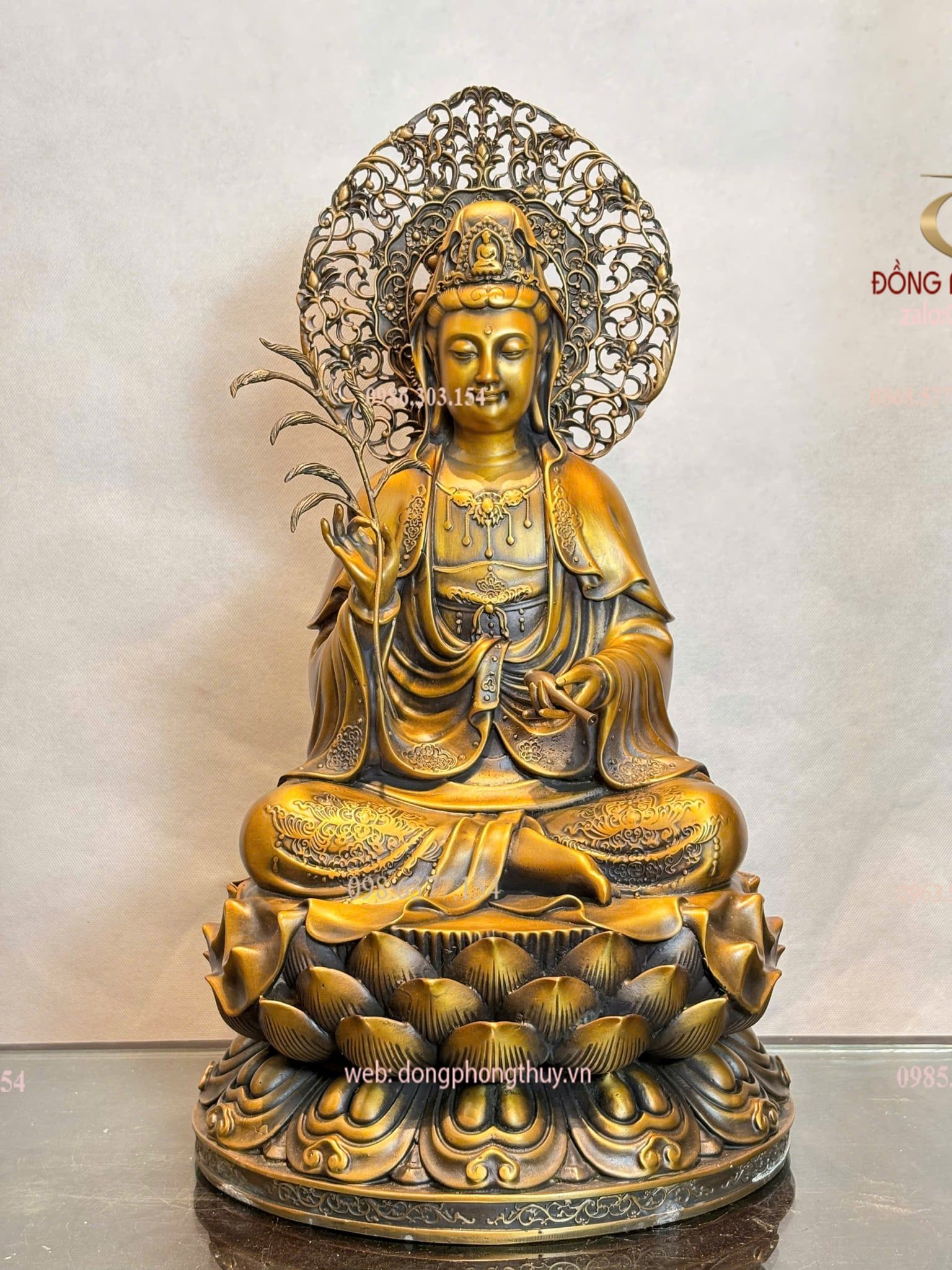 Tượng tây phương tam thánh bằng đồng cao 45cm màu hun nâu