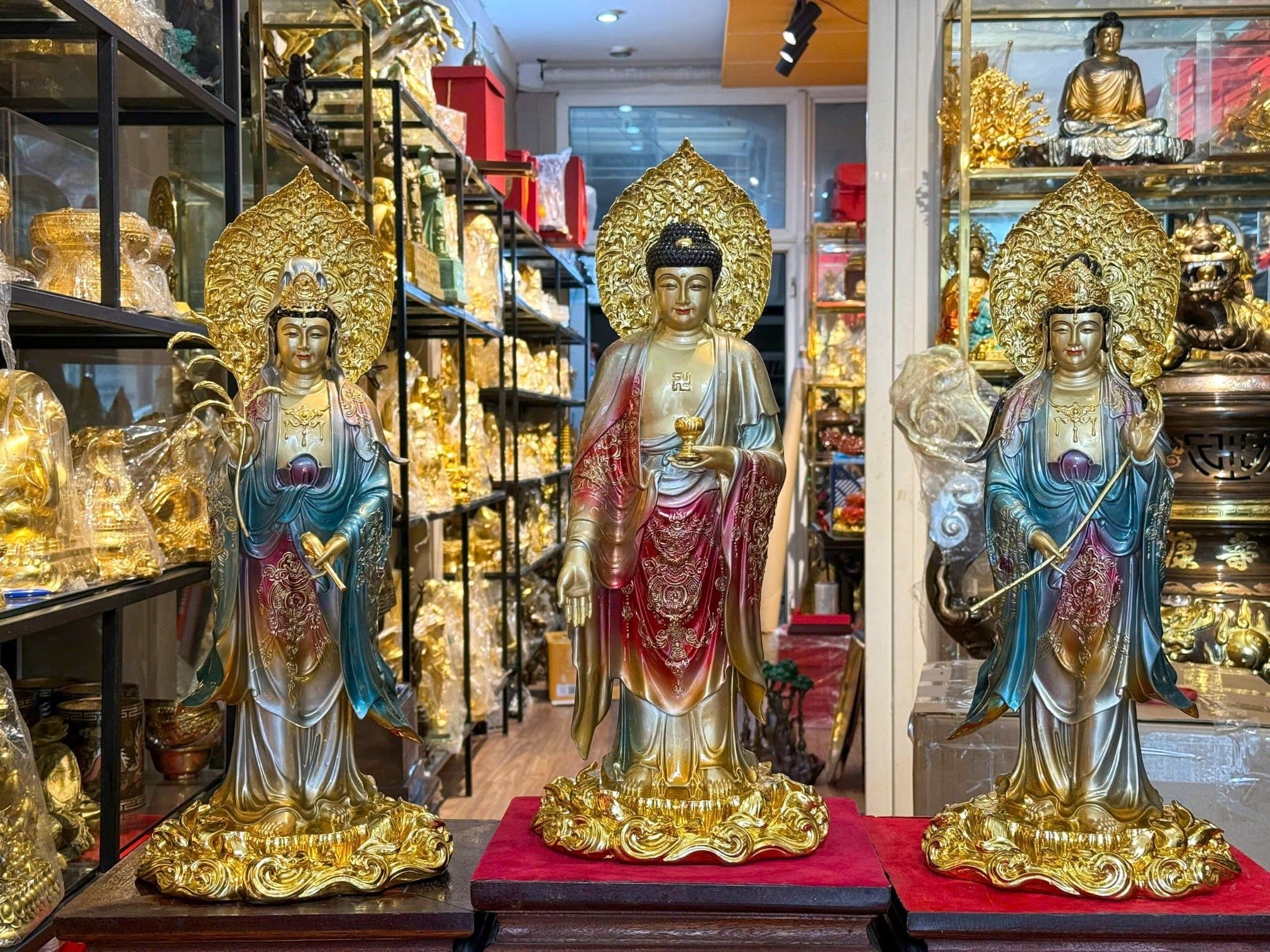 Tượng Tây Phương Tam thánh cao 49cm bằng đồng