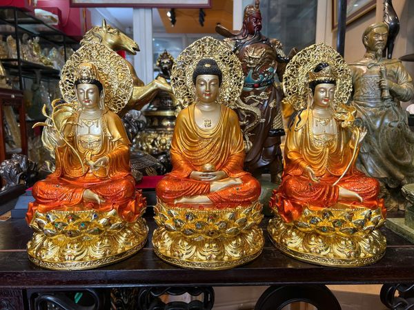 Tây phương tam thánh bằng đồng cao 35cm màu sắc độc quyền