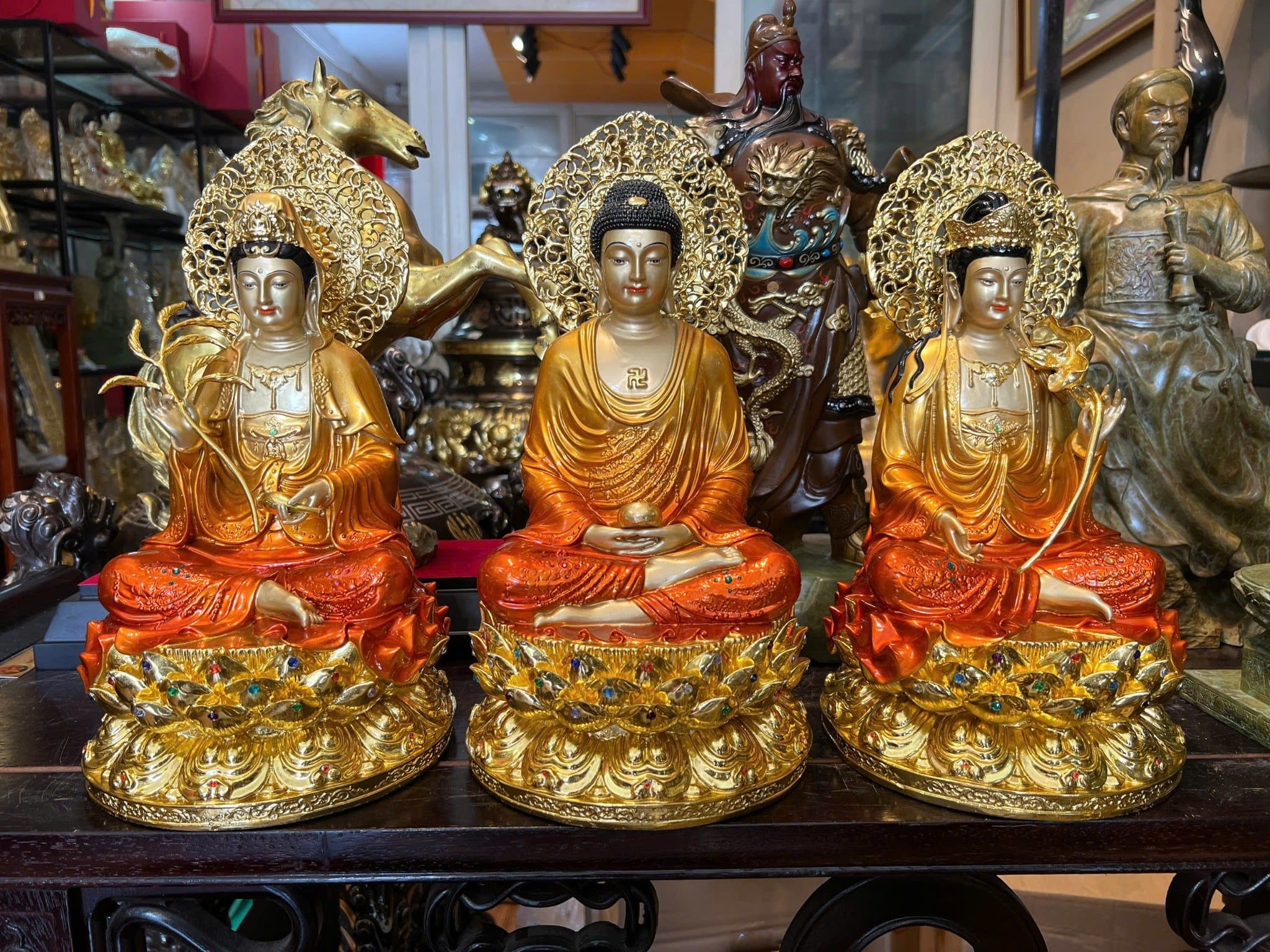 Tây phương tam thánh bằng đồng cao 35cm