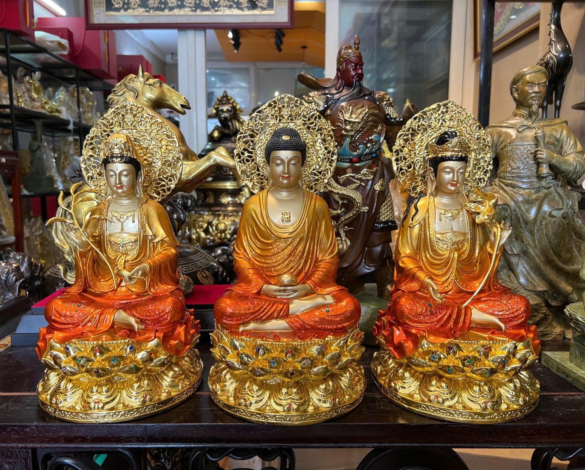 Tây phương tam thánh bằng đồng cao 35cm