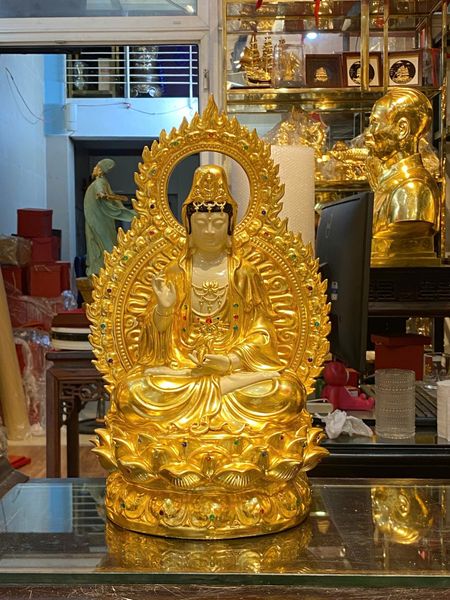 Tượng tây Phương Tam Thánh cao 43cm nặng 38kg dát vàng 24k, vẽ màu