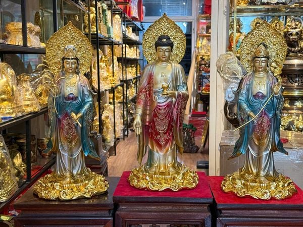 Tượng Tây Phương Tam thánh cao 49cm bằng đồng