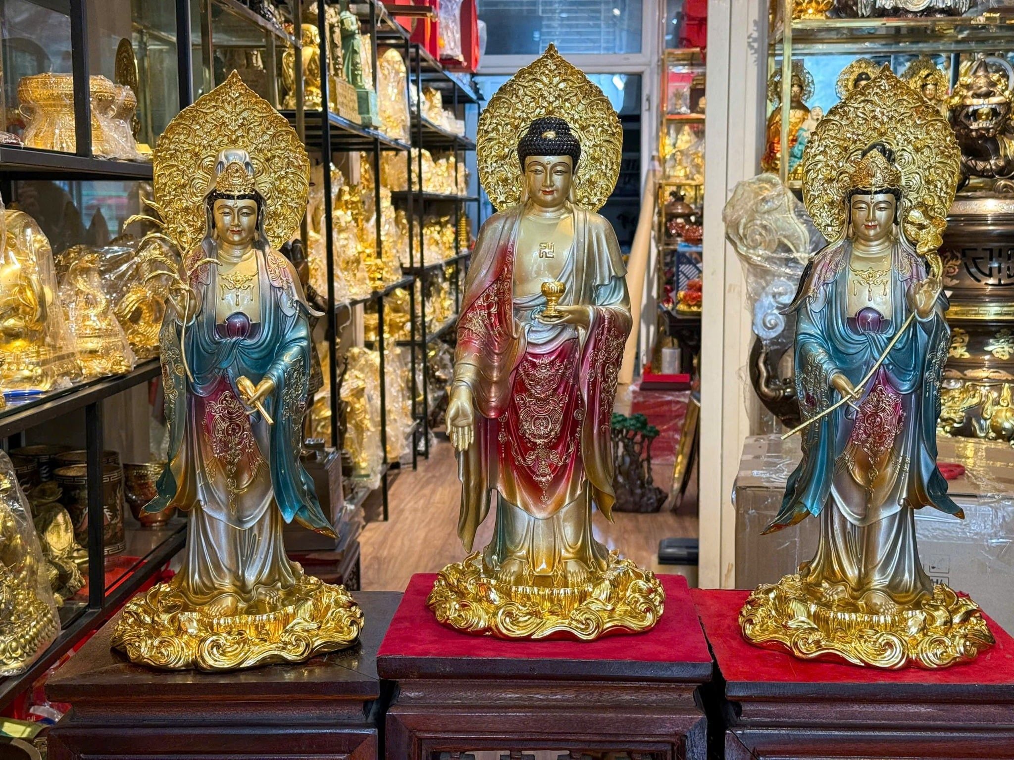 Tượng Tây Phương Tam thánh cao 49cm bằng đồng