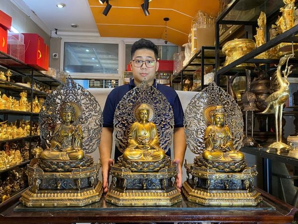 Tượng phật Tây Phương Tam Thánh bằng đồng cao 62cm
