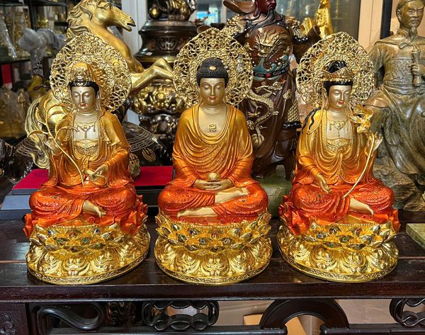 Tây phương tam thánh bằng đồng cao 35cm màu sắc độc quyền