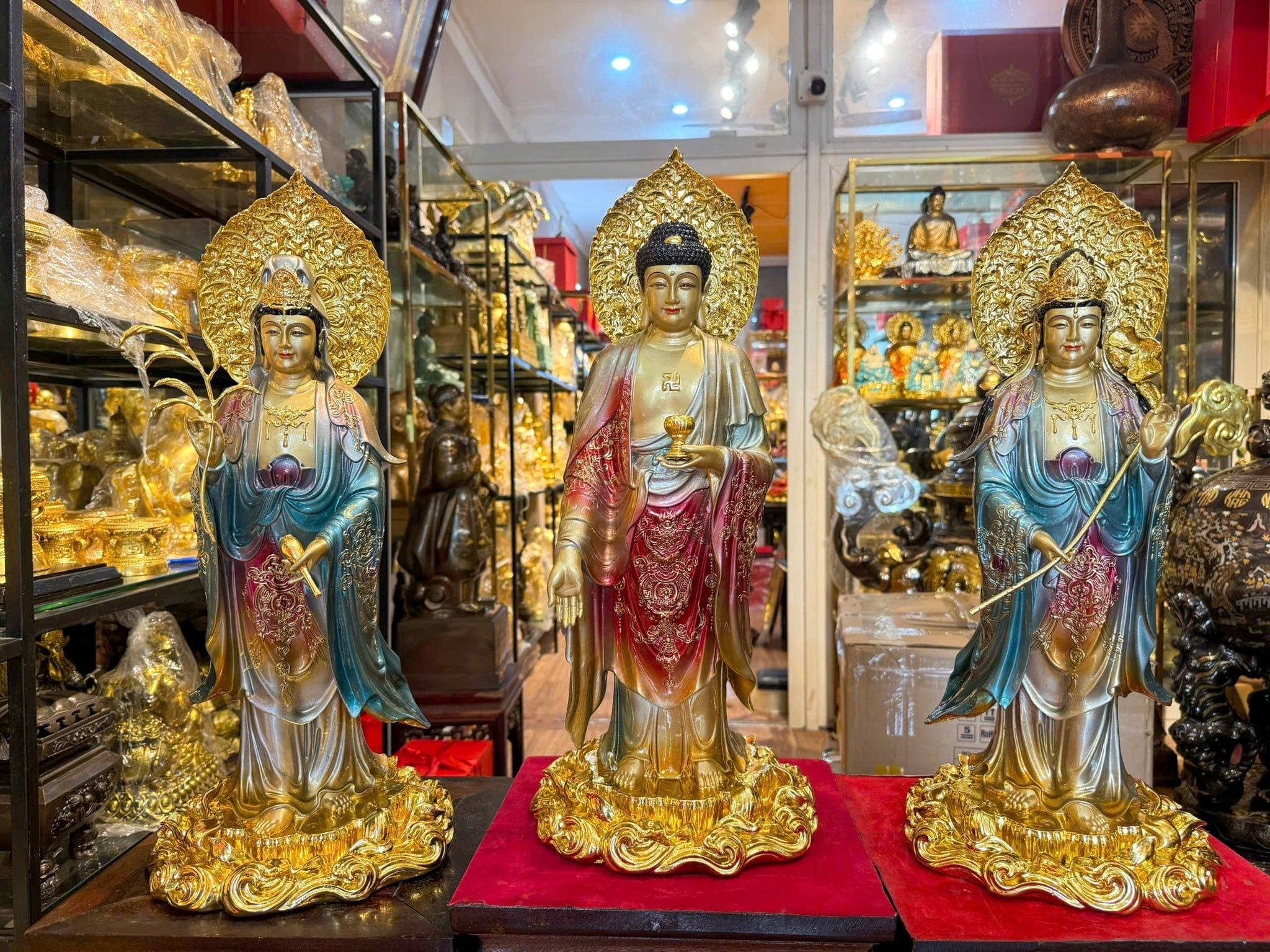 Tượng Tây Phương Tam thánh cao 49cm bằng đồng