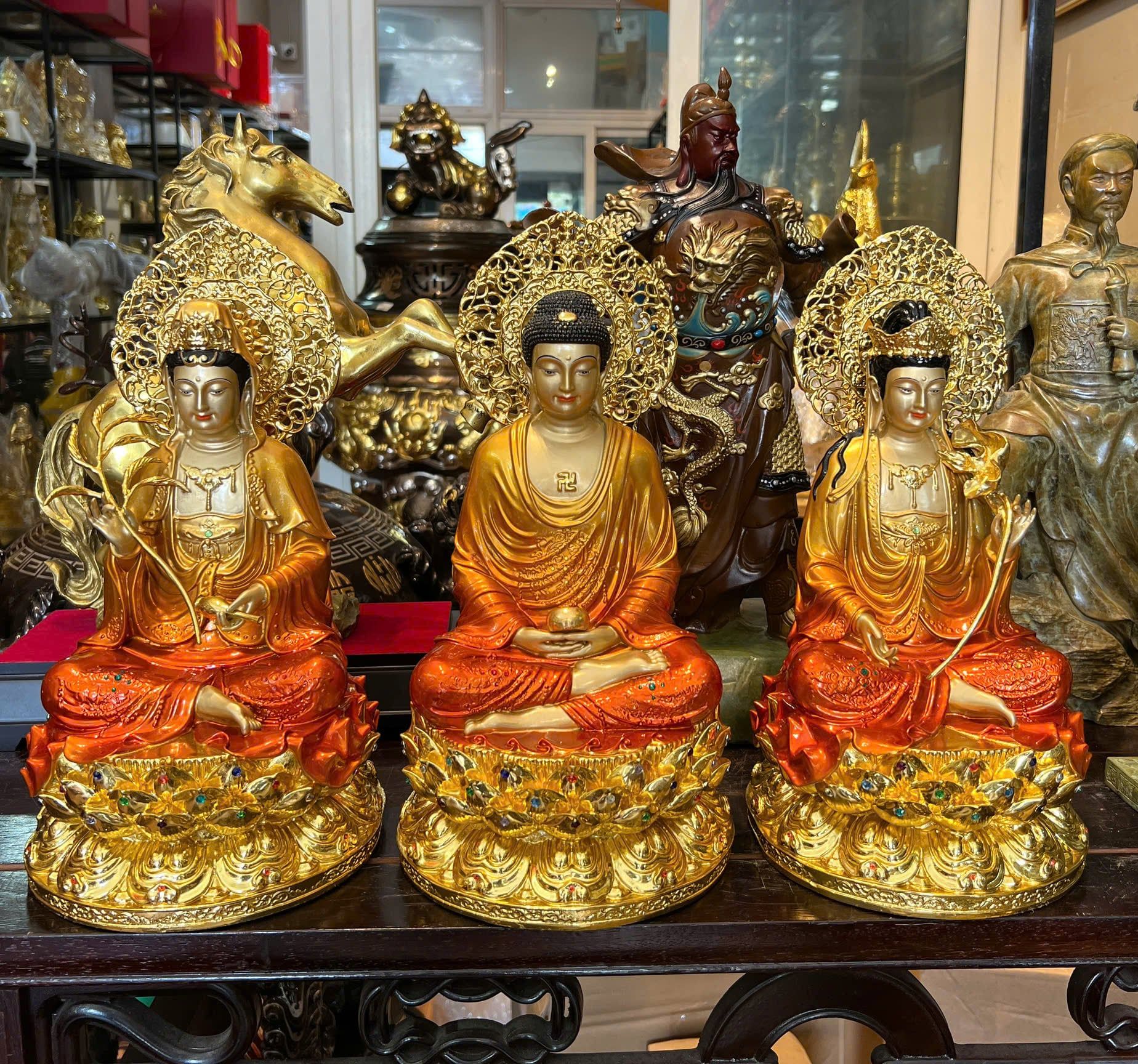 Tây phương tam thánh bằng đồng cao 35cm