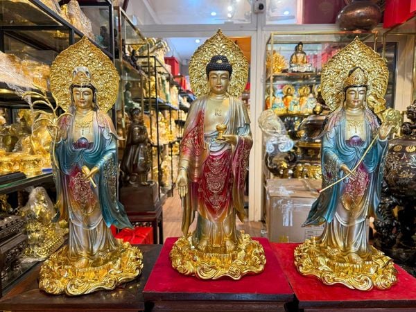 Tượng Tây Phương Tam thánh cao 49cm bằng đồng
