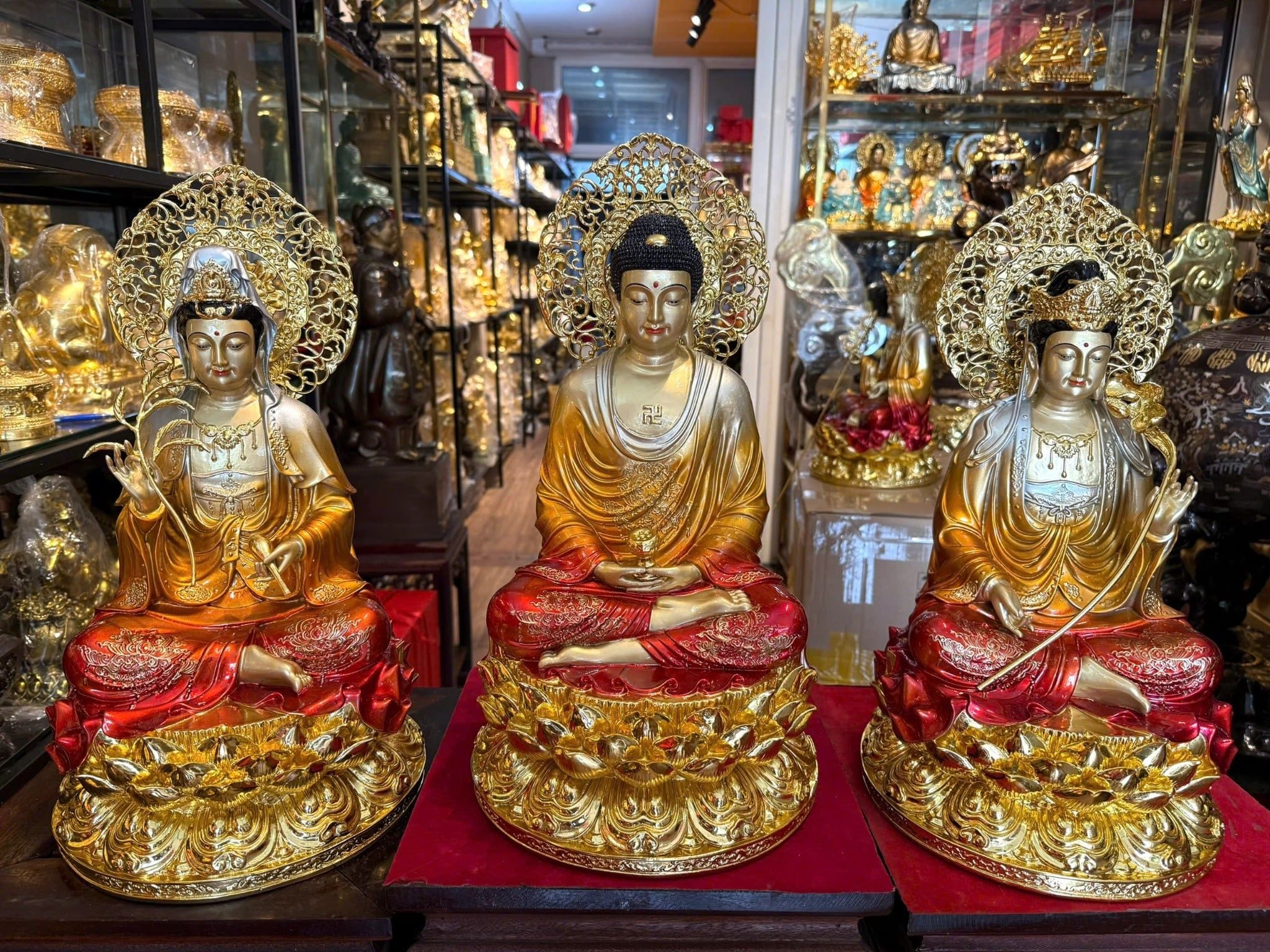 Tượng Tây Phương Tam thánh cao 45cm bằng đồng