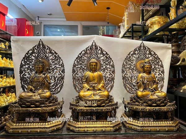 Tượng phật Tây Phương Tam Thánh bằng đồng cao 62cm