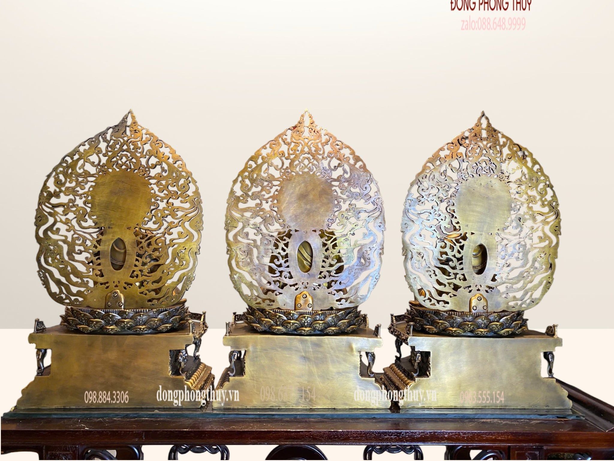 Tượng Tây Phương Tam Thánh ngồi bằng đồng cao 62cm
