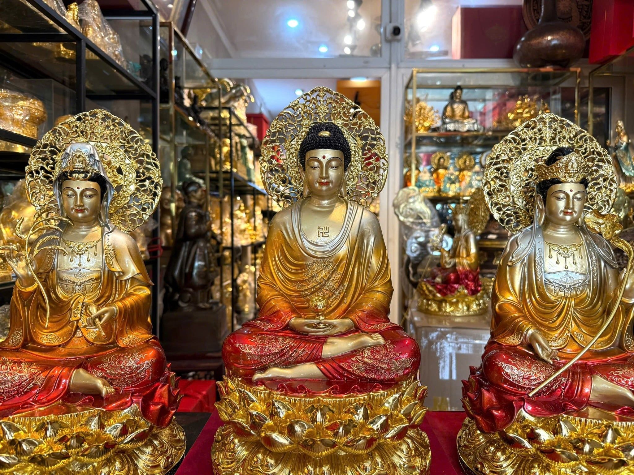 Tượng Tây Phương Tam thánh cao 45cm bằng đồng